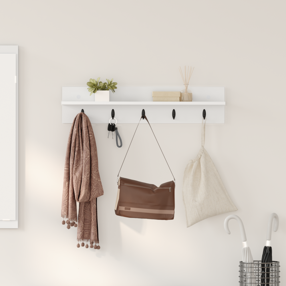 Produktbild för Väggmonterad Klädhängare Vit 80 x 10,5 x 18 cm Konstruerat trä