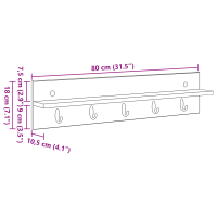 Produktbild för Väggmonterad Klädhängare Vit 80 x 10,5 x 18 cm Konstruerat trä