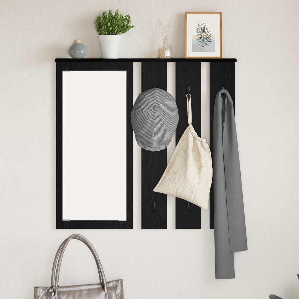 Produktbild för Väggmonterad Klädhängare med hylla Svart ek 84 x 10 x 80 cm