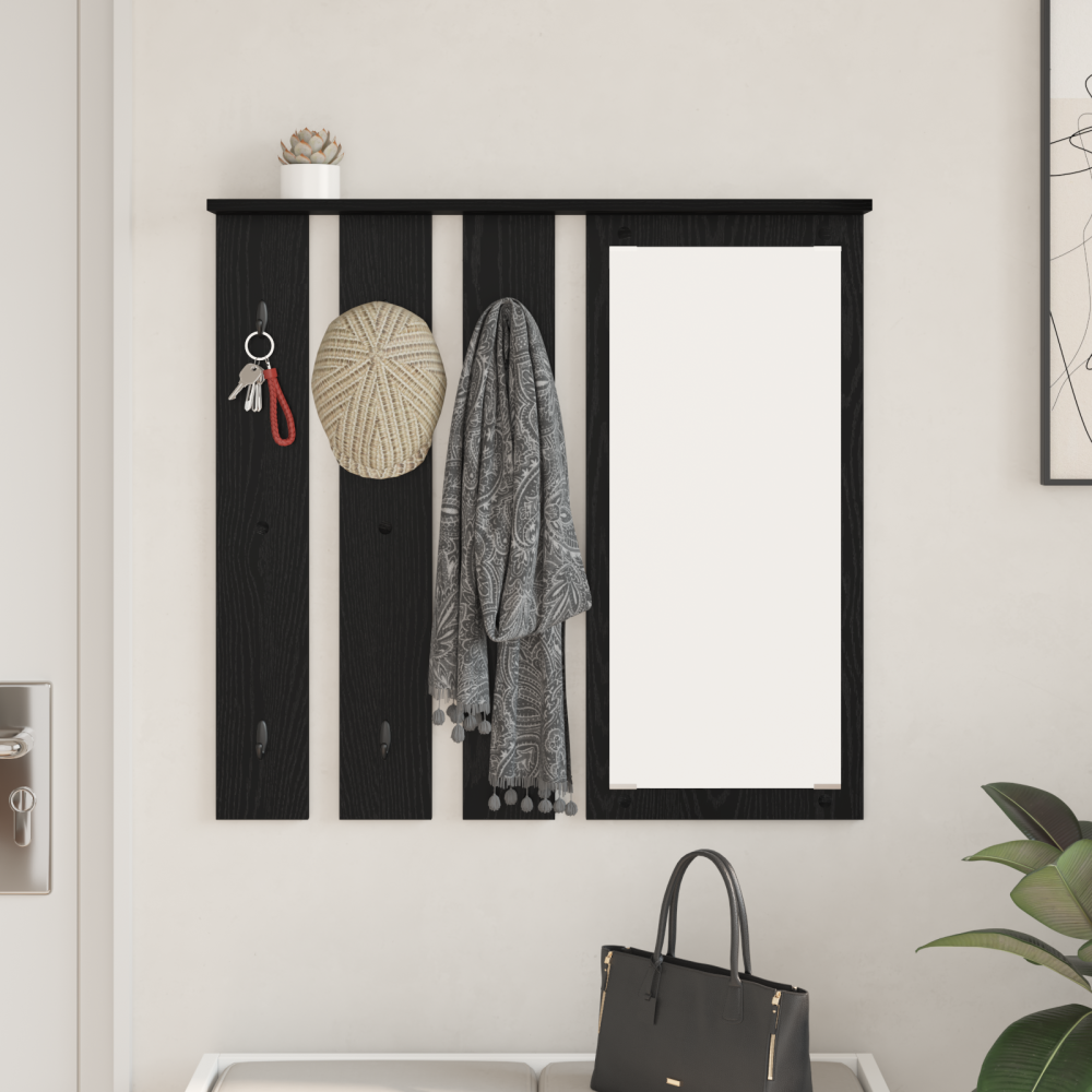 Produktbild för Väggmonterad Klädhängare med hylla Svart ek 84 x 10 x 80 cm