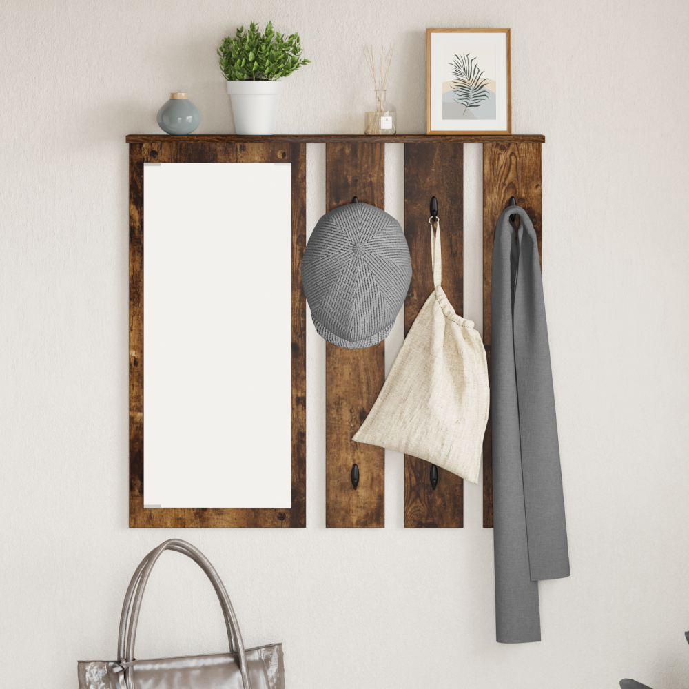 Produktbild för Väggmonterad Klädhängare med hylla Rökfärgad ek 84 x 10 x 80 cm