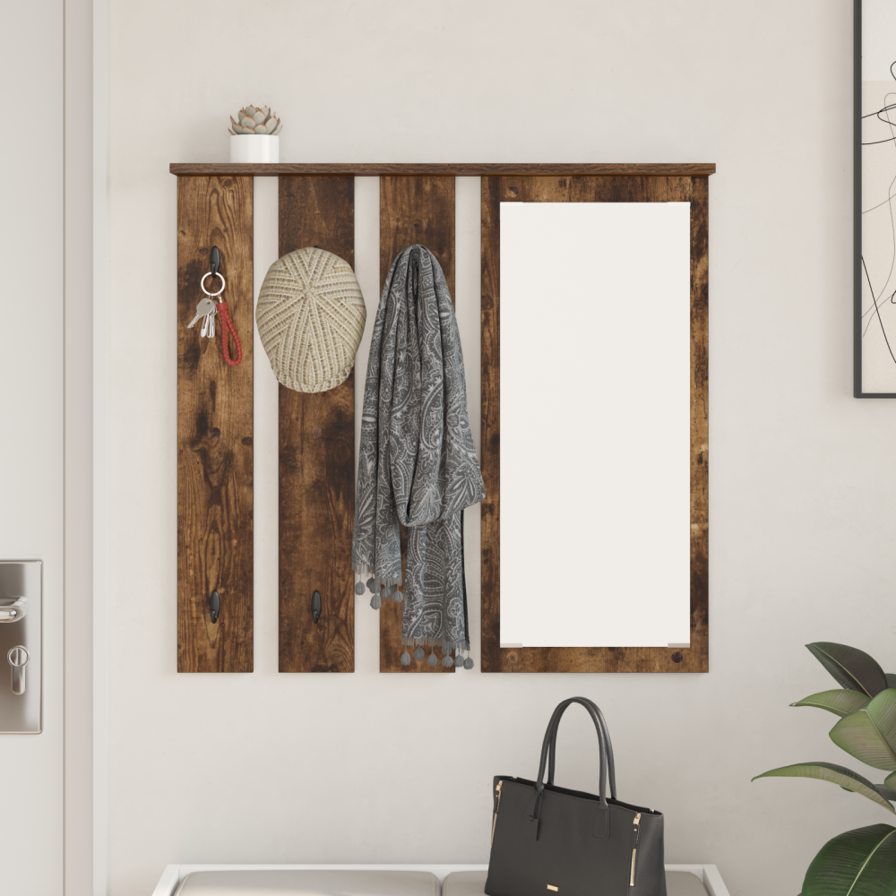 Produktbild för Väggmonterad Klädhängare med hylla Rökfärgad ek 84 x 10 x 80 cm