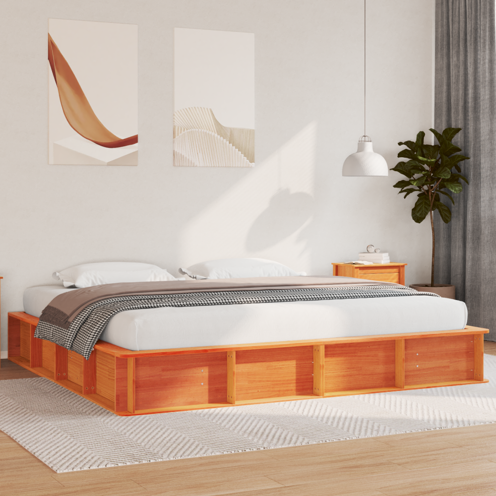 Produktbild för Sängram Vaxbrun 200 x 200 cm Massiv furu