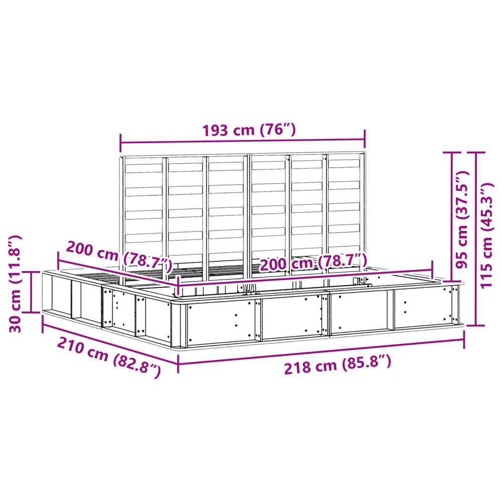 Produktbild för Sängram Vaxbrun 200 x 200 cm Massiv furu