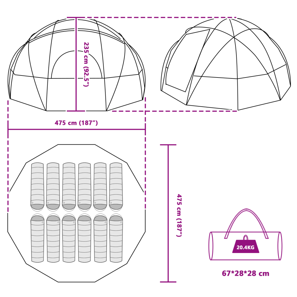 Produktbild för Dome Tält med tak Grå och orange 475 x 475 x 235 cm taffeta