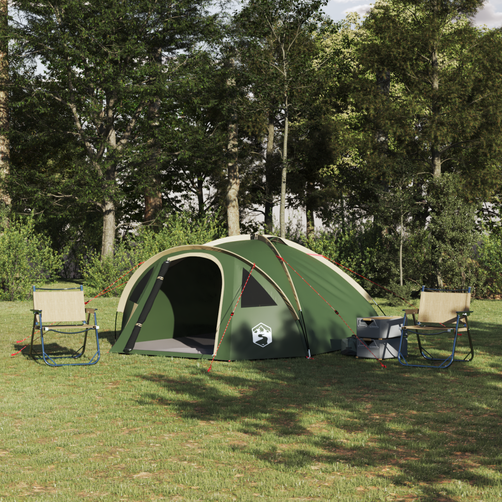 Produktbild för Dome Tält 4 person 308 x 268 x 130 cm Vattentålig Grön taffeta