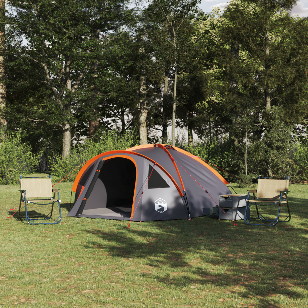 Produktbild för Dome Tält 4 person 308 x 268 x 130 cm Grå och orange taffeta
