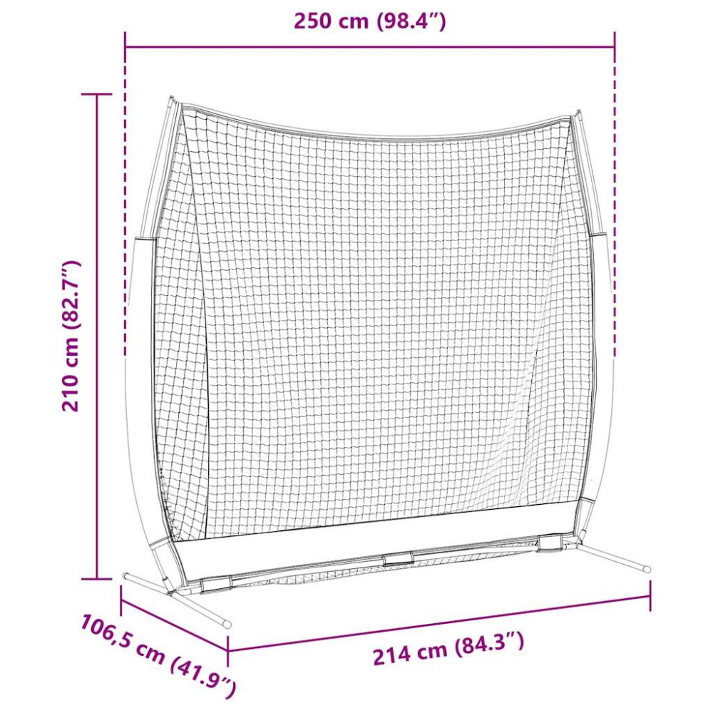 Produktbild för Basebollnät för träning Svart 250 x 106,5 x 210 cm Polyester