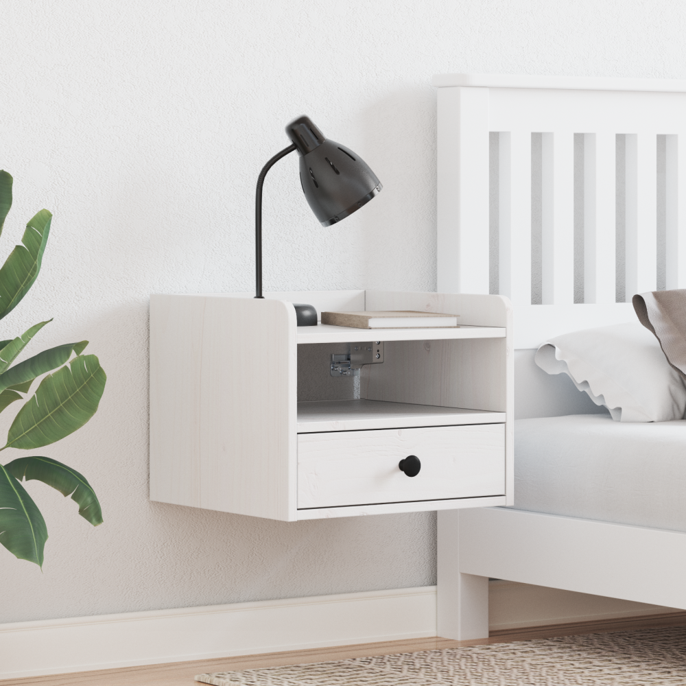 Produktbild för Sängbord med låda 2 pcs Vit 38 x 36 x 29,5 cm Massiv furu