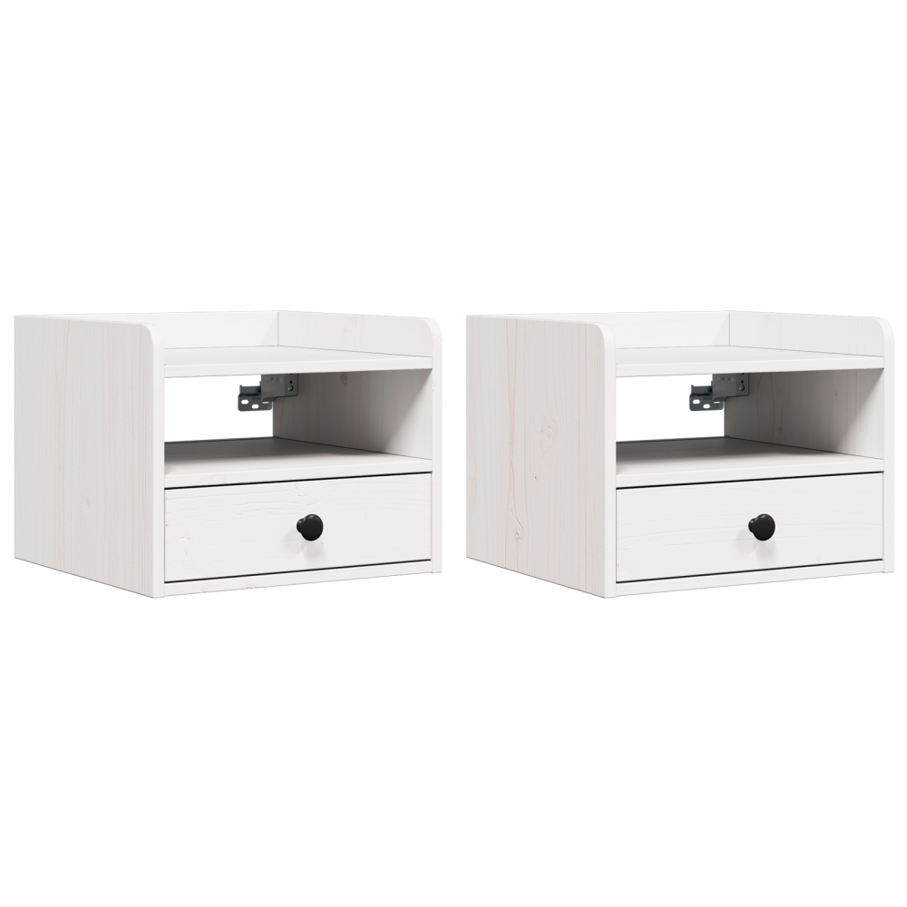 Produktbild för Sängbord med låda 2 pcs Vit 38 x 36 x 29,5 cm Massiv furu