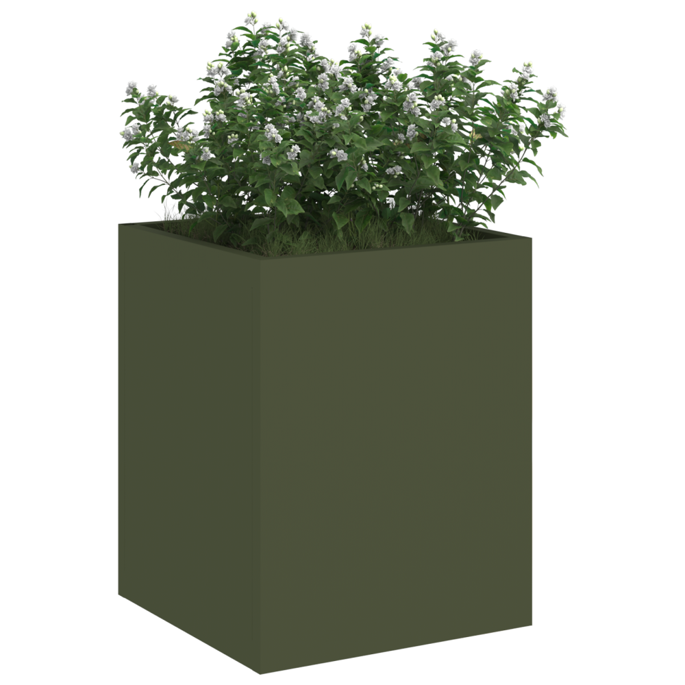 Produktbild för Trädgårdsplanterare Olivgrön 32 x 32 x 40 cm Kallvalsat stål