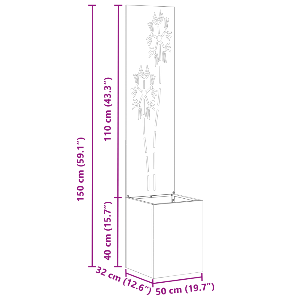 Produktbild för Trädgårds integritetsskärm Svart 32 x 150 cm Kallvalsat stål
