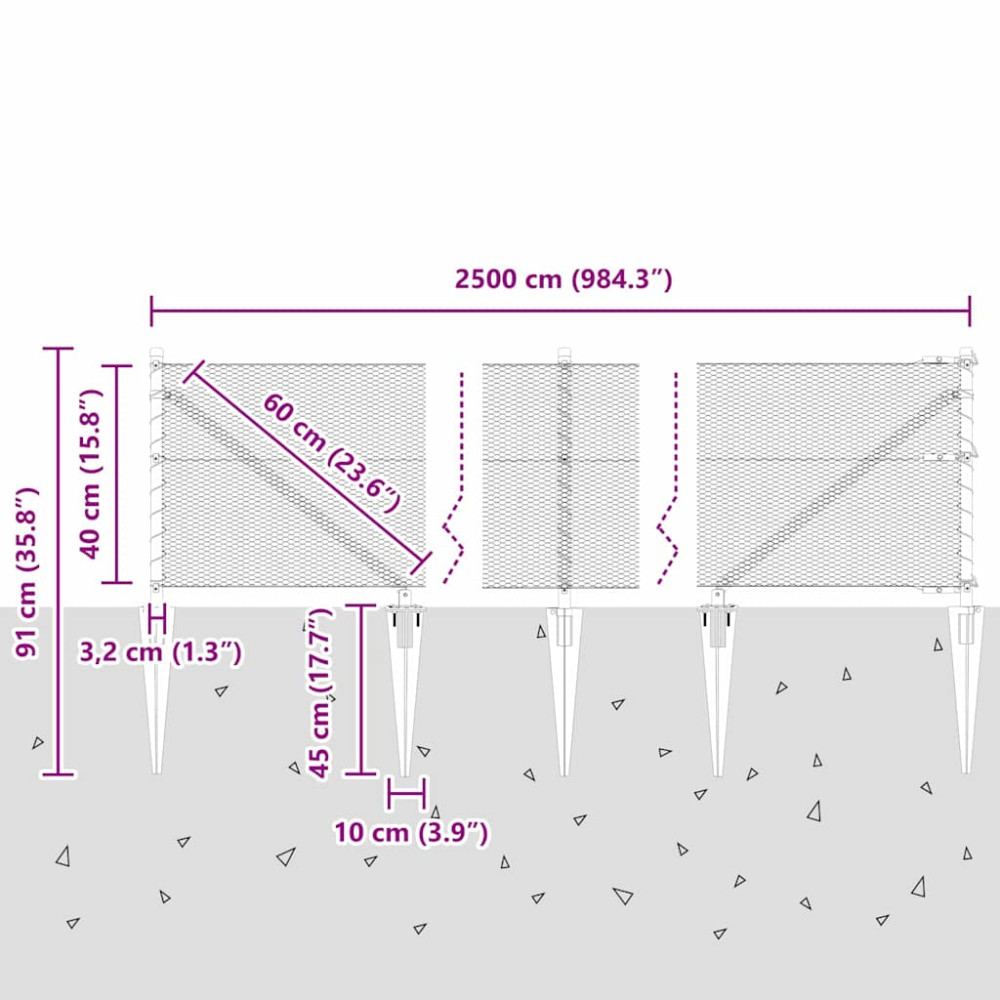 Produktbild för Sexkantigt staket med stolpe 25 x 0,4 m PVC-belagda stål Grå