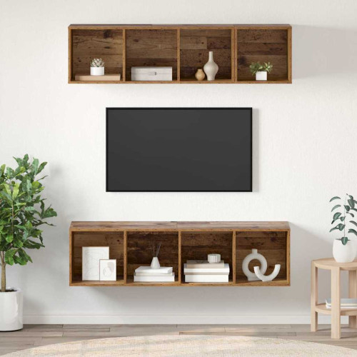 vidaXL TV-bänkset Väggmonterad 3 pcs Gammalt trä Konstruerat trä