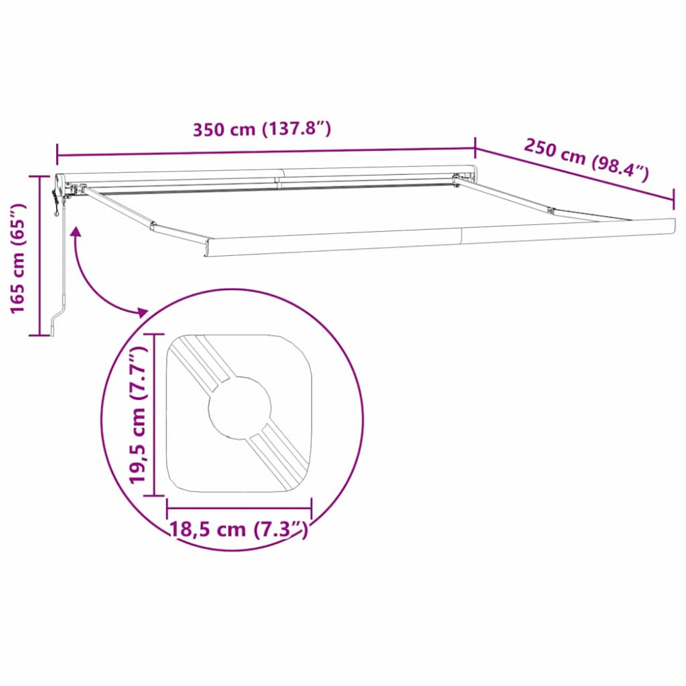 Produktbild för Utdragbar markis Röd och Svart 350 x 250 x 165 cm