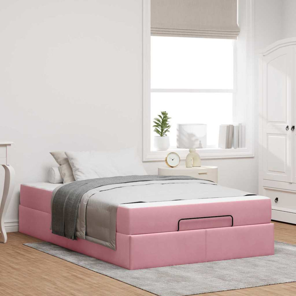 Produktbild för Sängram med madrass 2 pcs Rosa Sammet