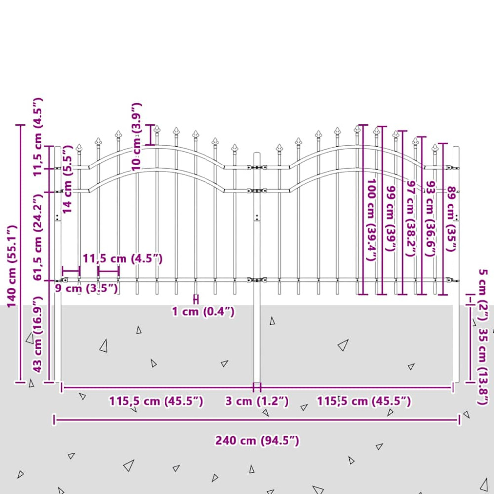 Produktbild för Trädgårdsstängsel Woerden 240 x 140 cm Pulverlackerad stål Grå