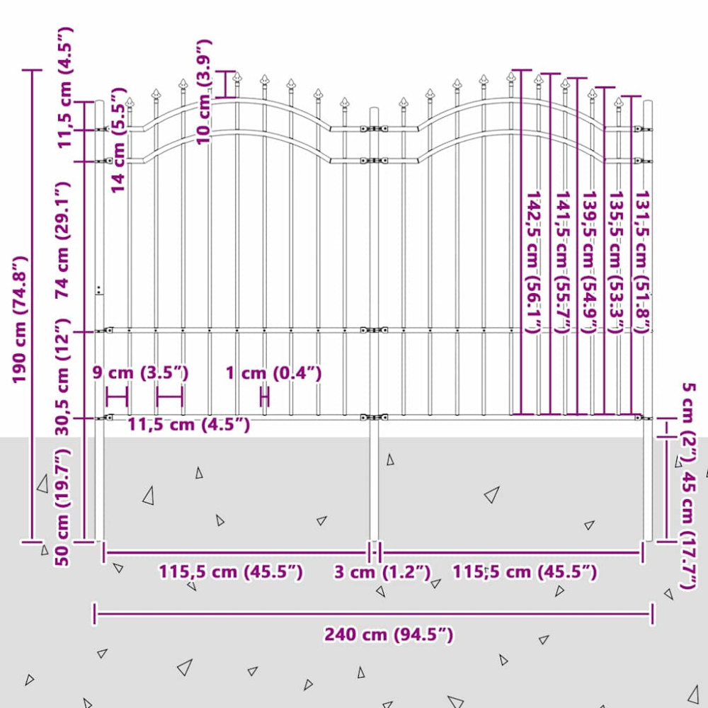 Produktbild för Trädgårdsstängsel Woerden 240 x 190 cm Pulverlackerad stål Grå