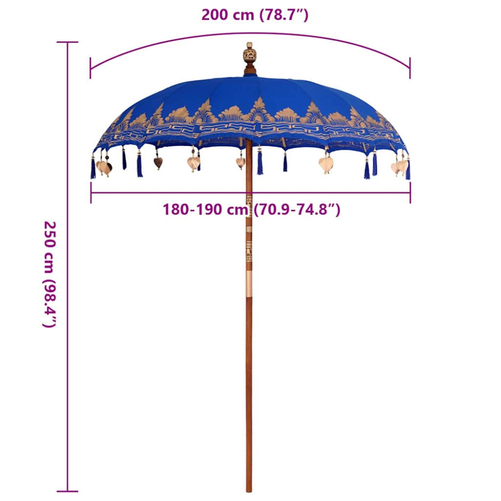 Produktbild för Balinesisk Parasol Blå 185 x 185 x 260 cm Bomull