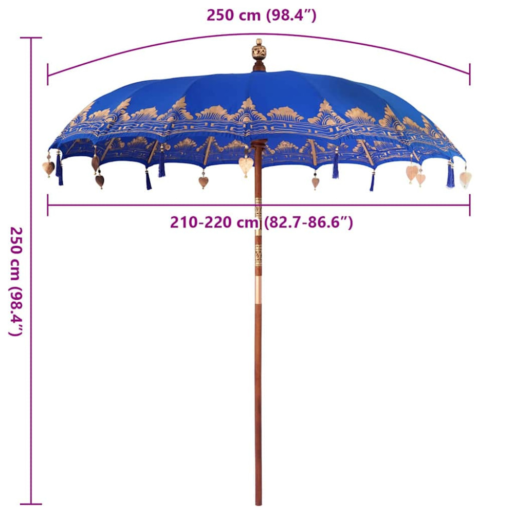 Produktbild för Balinesisk Parasol Blå 215 x 215 x 260 cm Bomull