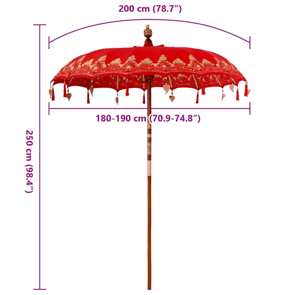 Produktbild för Balinesisk Parasol Röd 185 x 185 x 260 cm Bomull