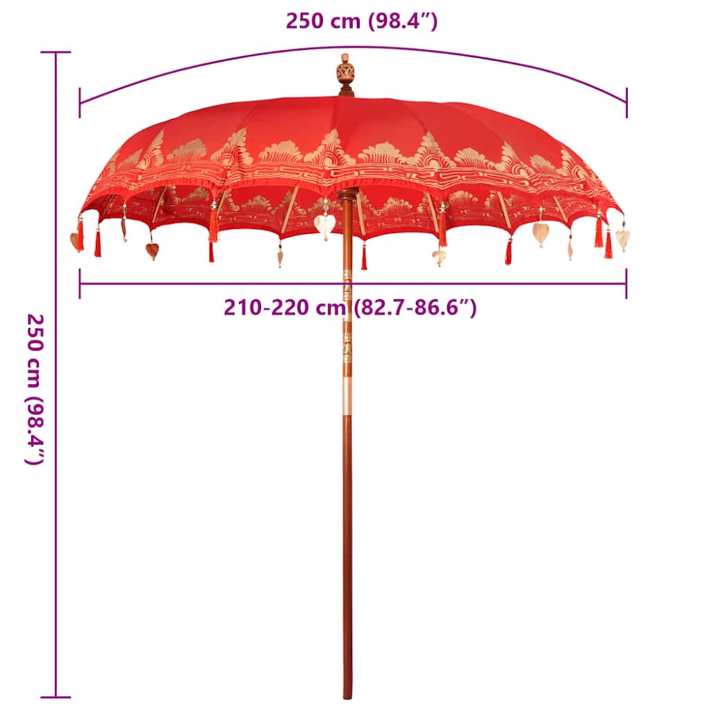 Produktbild för Balinesisk Parasol Röd 215 x 215 x 260 cm Bomull