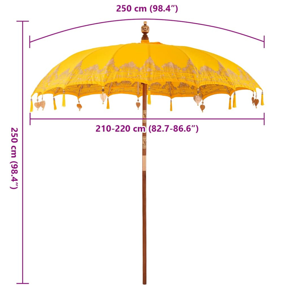 Produktbild för Balinesisk Parasol Gul 215 x 215 x 260 cm Bomull