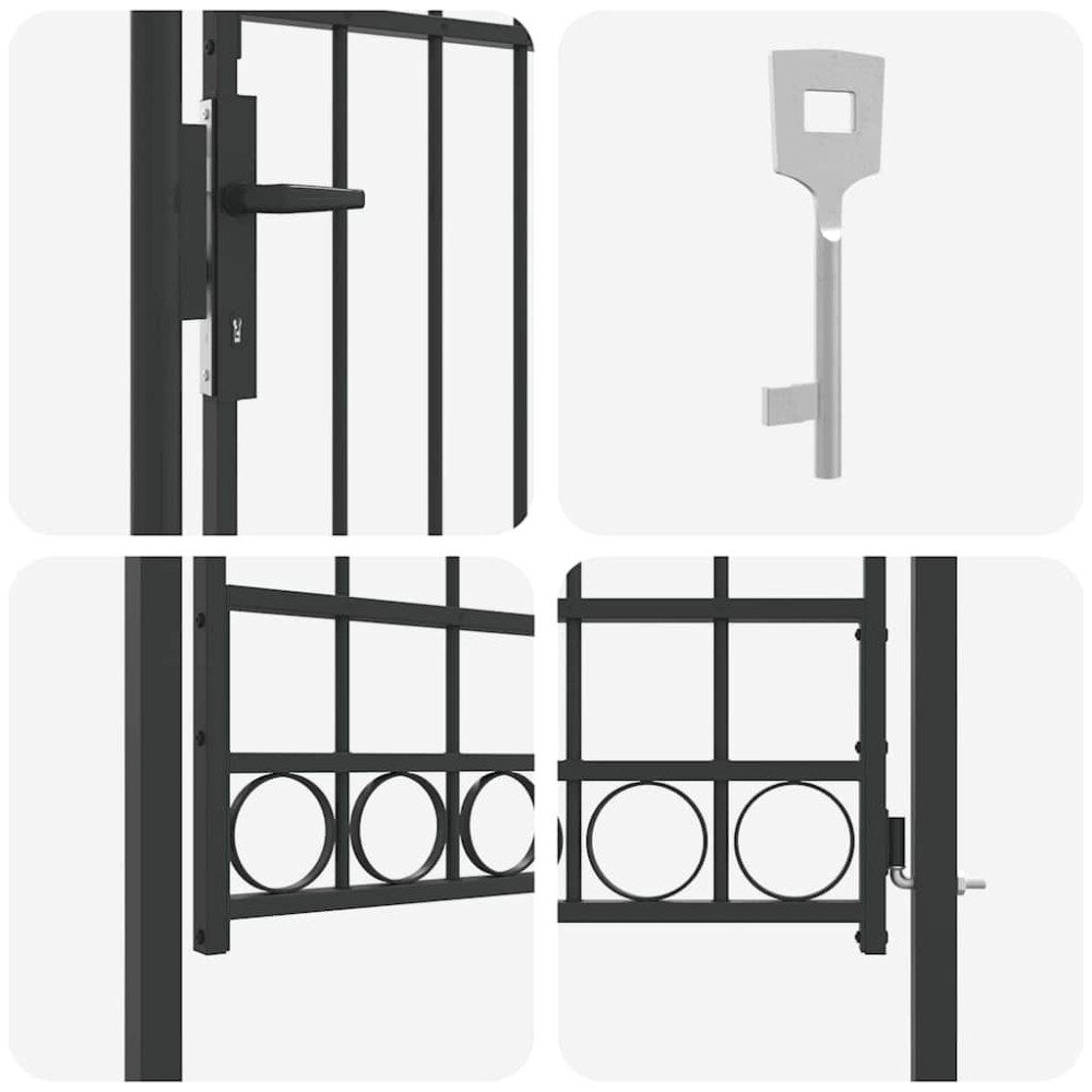 Produktbild för Staketgrind ASSEN 100 x 175 cm Pulverlackerat stål Grå Låsbar