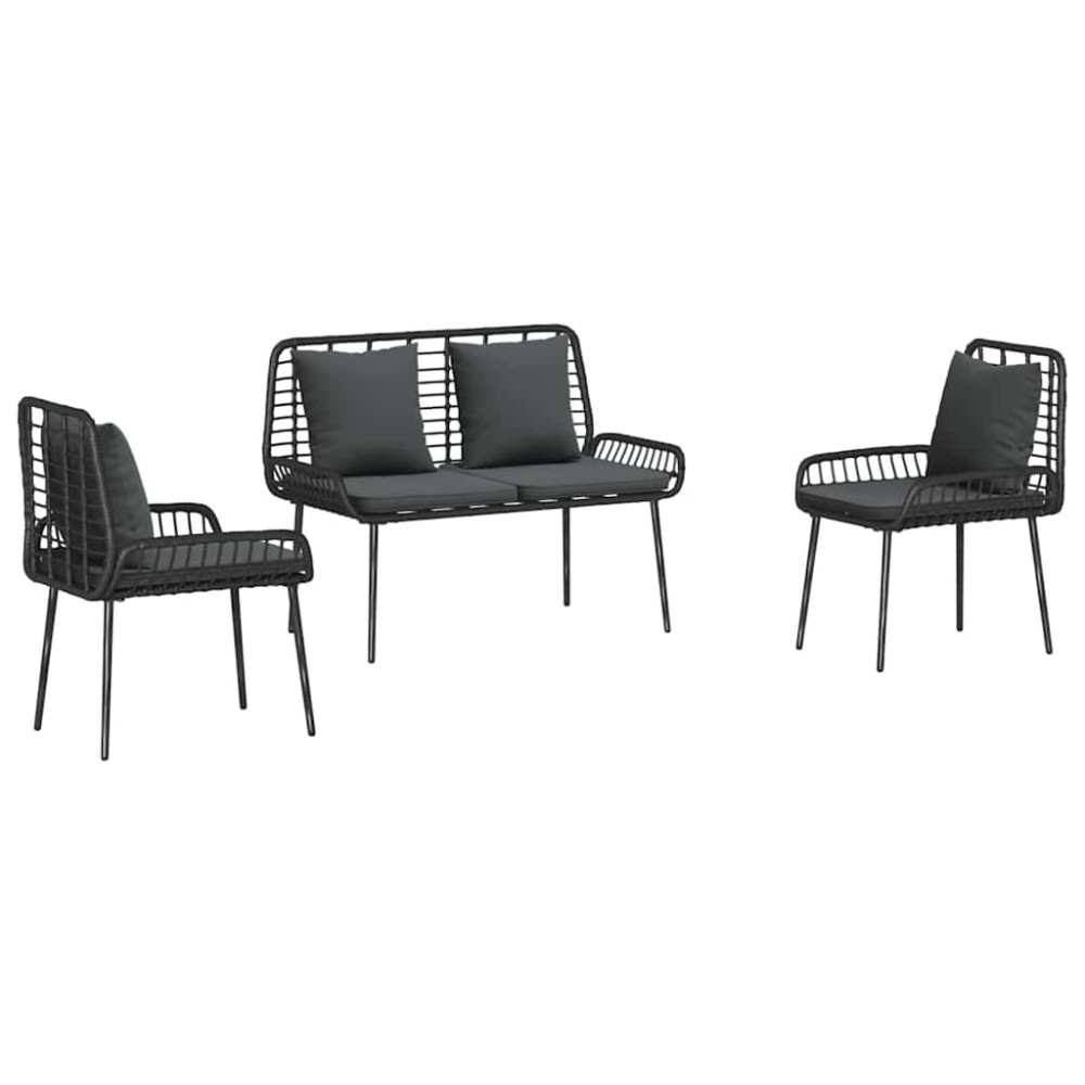 Produktbild för Trädgårdsmöbelset 3 pcs Svart och Anthracit konstrotting