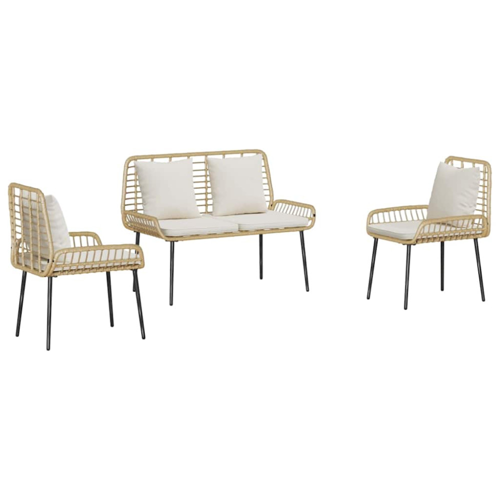 Produktbild för Trädgårdsmöbelset 3 pcs Brun och Kräm konstrotting