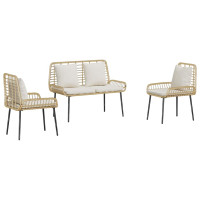 Produktbild för Trädgårdsmöbelset 3 pcs Brun och Kräm konstrotting