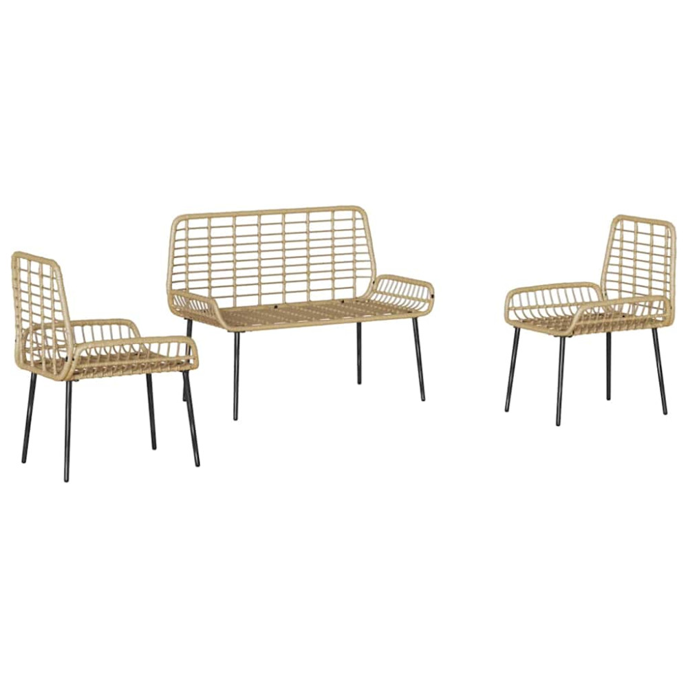 Produktbild för Trädgårdsmöbelset 3 pcs Brun och Kräm konstrotting