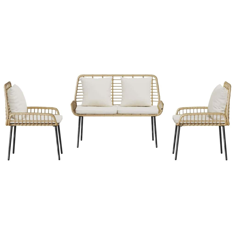 Produktbild för Trädgårdsmöbelset 3 pcs Brun och Kräm konstrotting