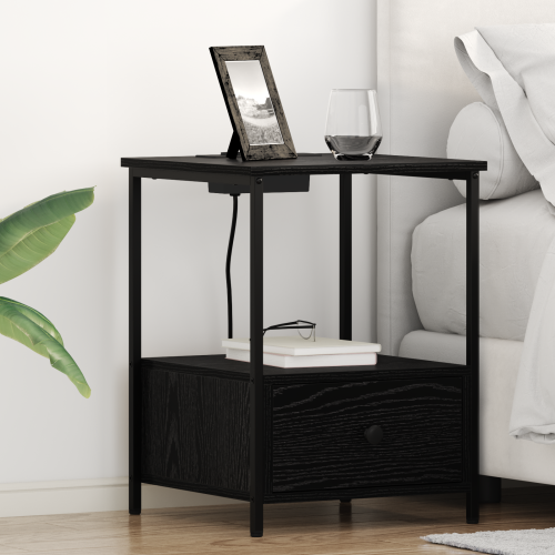 vidaXL Nattduksbord 2 pcs Svart Ek 42 x 41 x 56 cm Konstruerat trä