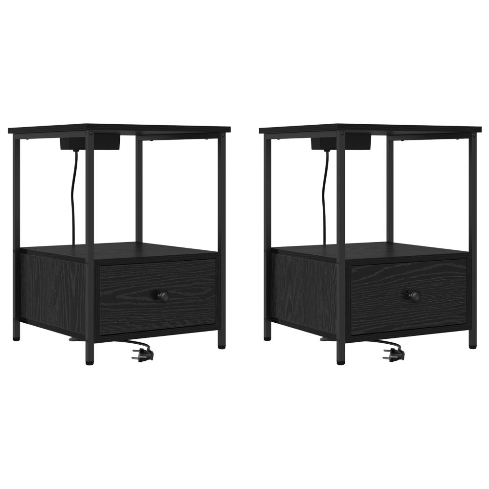 Produktbild för Nattduksbord 2 pcs Svart Ek 42 x 41 x 56 cm Konstruerat trä