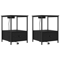 Produktbild för Nattduksbord 2 pcs Svart Ek 42 x 41 x 56 cm Konstruerat trä