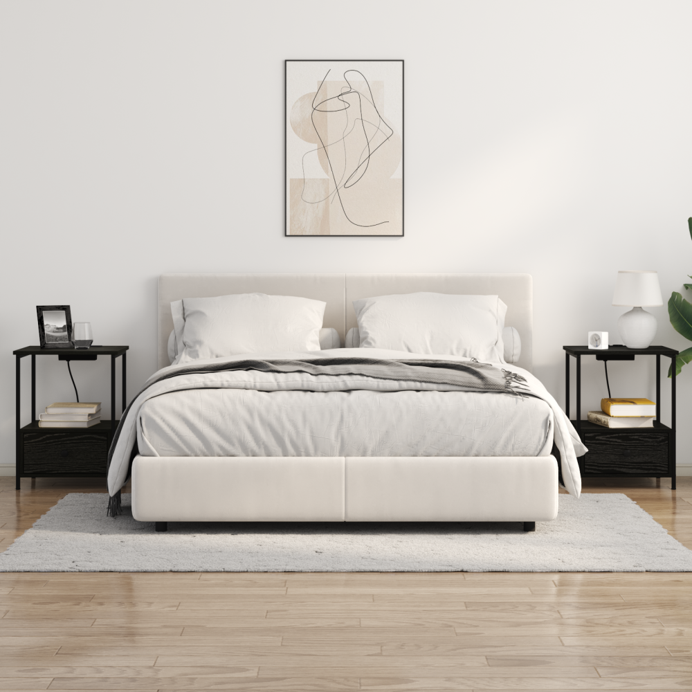 Produktbild för Nattduksbord 2 pcs Svart Ek 42 x 41 x 56 cm Konstruerat trä
