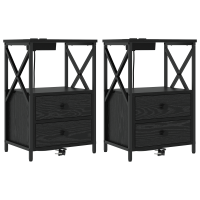 Produktbild för Nattduksbord 2 pcs Svart Ek 40 x 31 x 60 cm Konstruerat trä