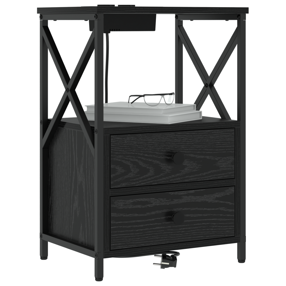 Produktbild för Nattduksbord 2 pcs Svart Ek 40 x 31 x 60 cm Konstruerat trä
