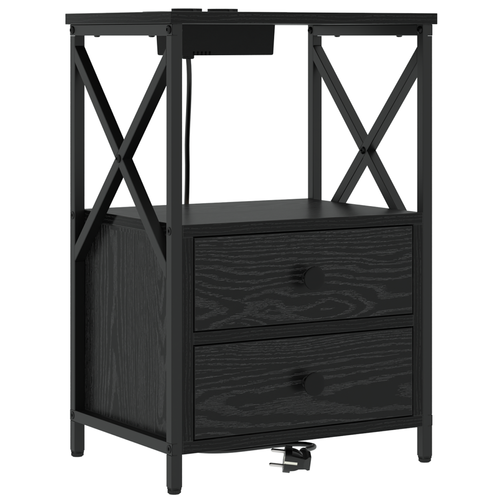 Produktbild för Nattduksbord 2 pcs Svart Ek 40 x 31 x 60 cm Konstruerat trä
