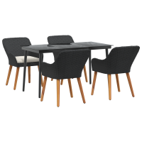 Produktbild för Trädgårdsmöbelset med kudde 5 pcs Svart konstrotting