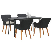 Produktbild för Trädgårdsmöbelset med kudde 5 pcs Svart konstrotting