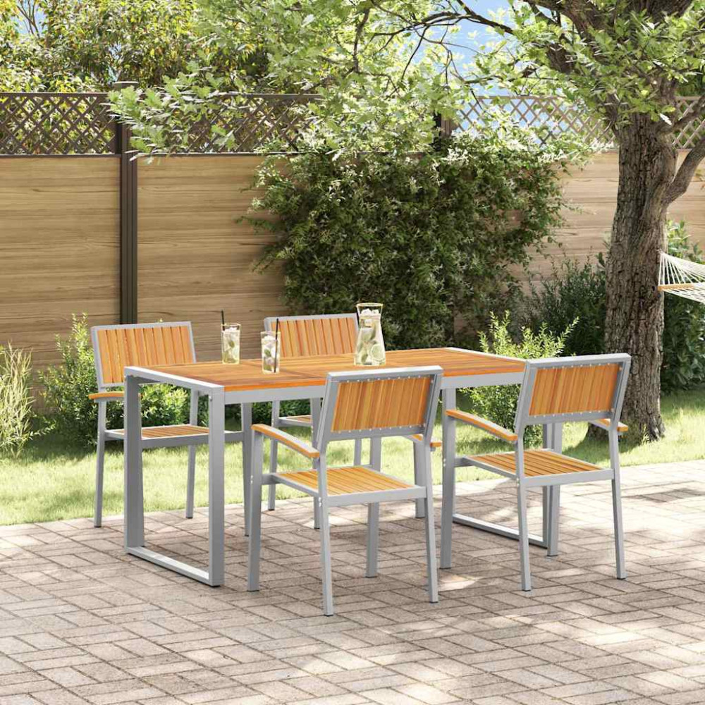 Produktbild för Trädgårdsmöbelset 5 pcs Grå Massivt Akaciaträ