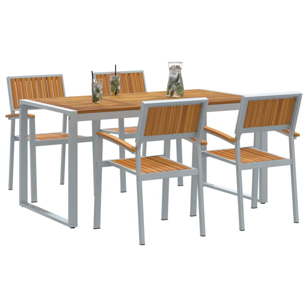Produktbild för Trädgårdsmöbelset 5 pcs Grå Massivt Akaciaträ
