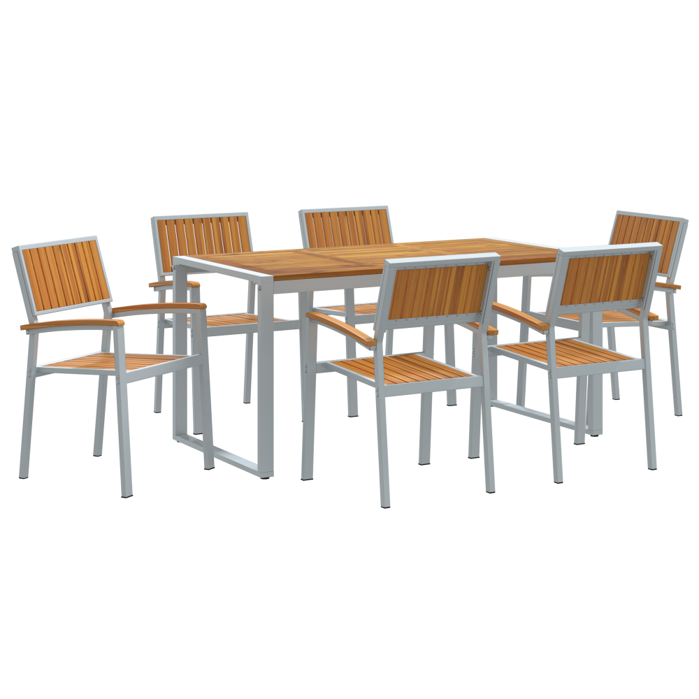 Produktbild för Trädgårdsmöbelset 7 pcs Grå Massivt Akaciaträ