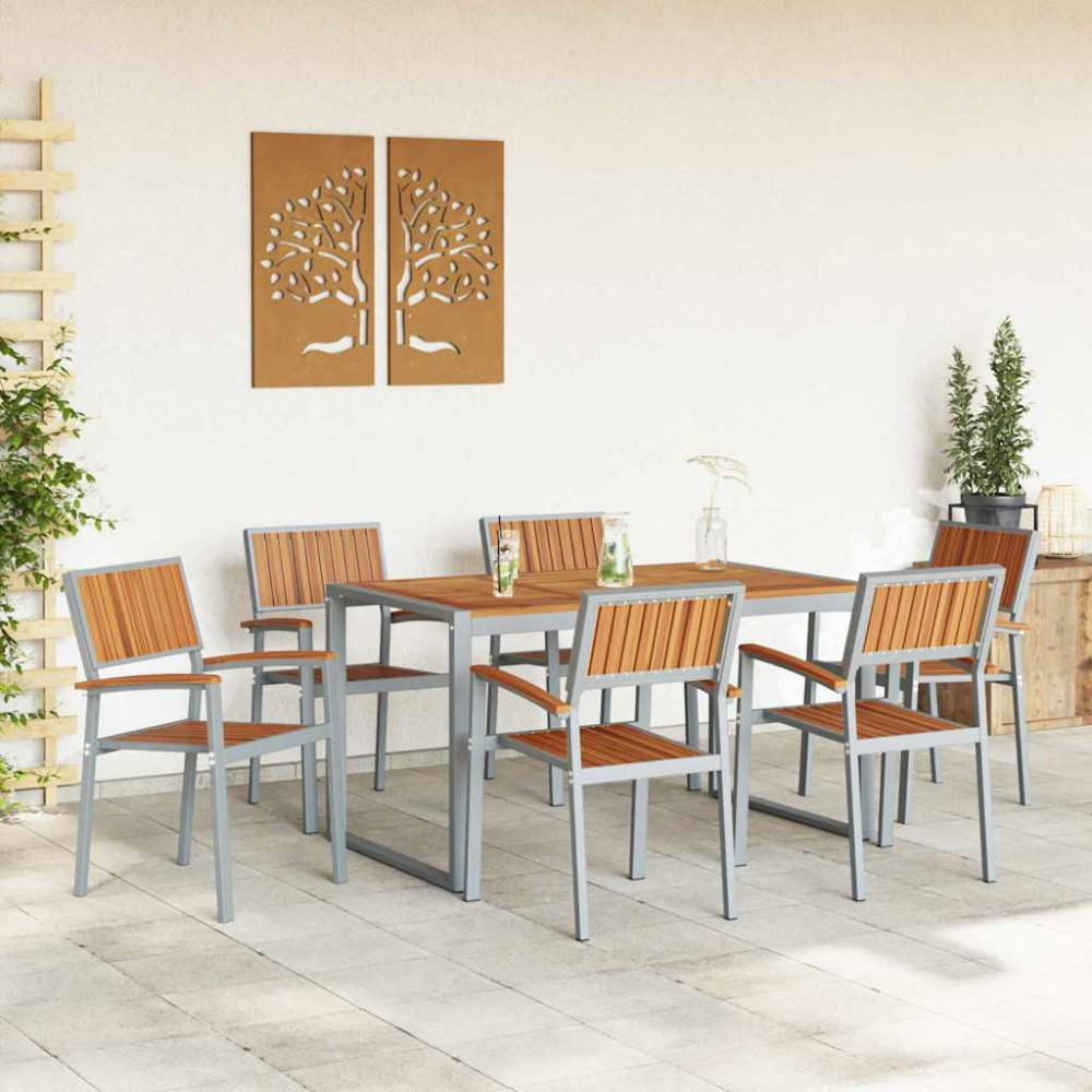 Produktbild för Trädgårdsmöbelset 7 pcs Grå Massivt Akaciaträ