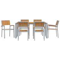 Produktbild för Trädgårdsmöbelset 7 pcs Grå Massivt Akaciaträ