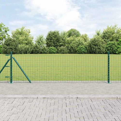 vidaXL Stängselpost med betongbas 26 st Grön Pulverlackerat stål