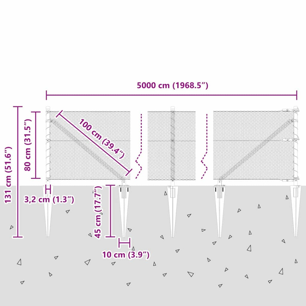 Produktbild för Sexkantigt staket med stolpe 50 x 0,8 m PVC-belagda stål Grå