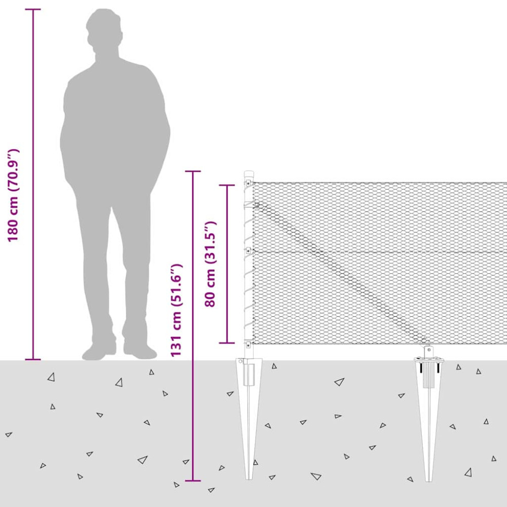 Produktbild för Sexkantigt staket med stolpe 50 x 0,8 m PVC-belagda stål Grå
